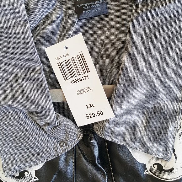 SEE YOU MONDAY Shirt XXL NWT Sleeveless Tie Waist Tattoo Swallows Chambray - Picture 8 of 8